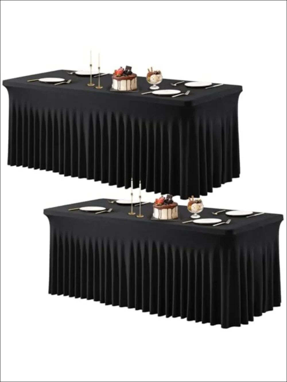 2 Pack Spandex Table Cover with Skirt 6ft Rectangle One-Piece Stretch Tablecloth